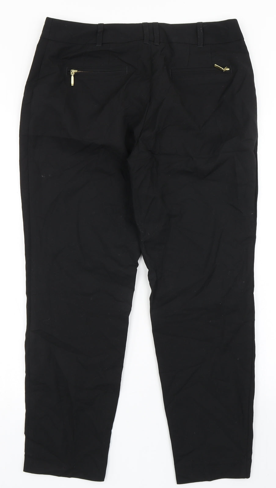 NEXT Womens Black  Cotton Trousers  Size 12 L26.5 in Regular Button