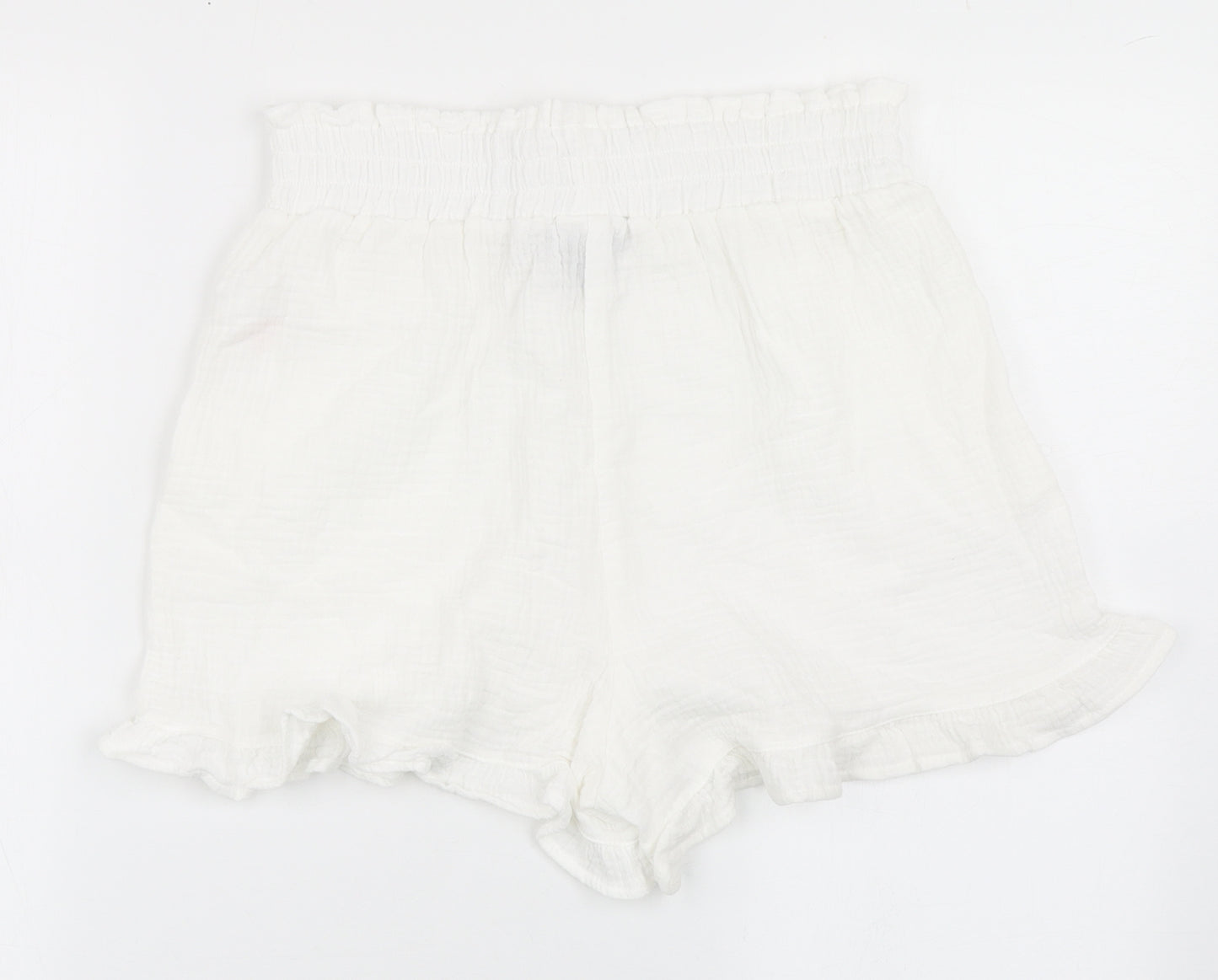 Primark Womens White  100% Cotton Paperbag Shorts Size 10  Regular Pull On