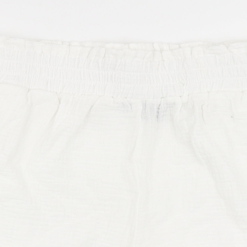 Primark Womens White  100% Cotton Paperbag Shorts Size 10  Regular Pull On