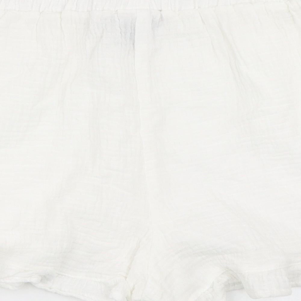 Primark Womens White  100% Cotton Paperbag Shorts Size 10  Regular Pull On