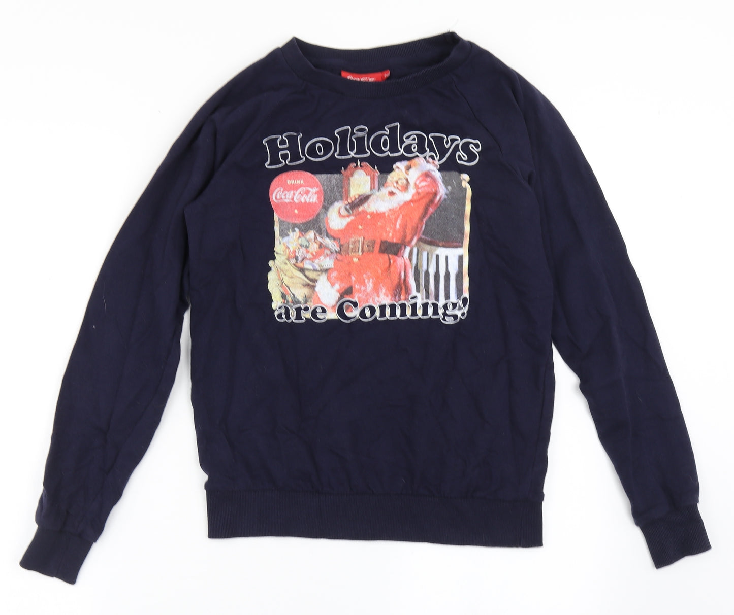Coca-Cola Womens Blue  100% Cotton Pullover Sweatshirt Size 6  Pullover - Holidays Are Coming, Christmas