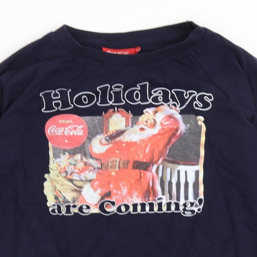 Coca-Cola Womens Blue  100% Cotton Pullover Sweatshirt Size 6  Pullover - Holidays Are Coming, Christmas