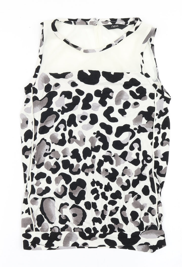 NEXT Womens Ivory Animal Print Viscose Basic Polo Size 6 Round Neck