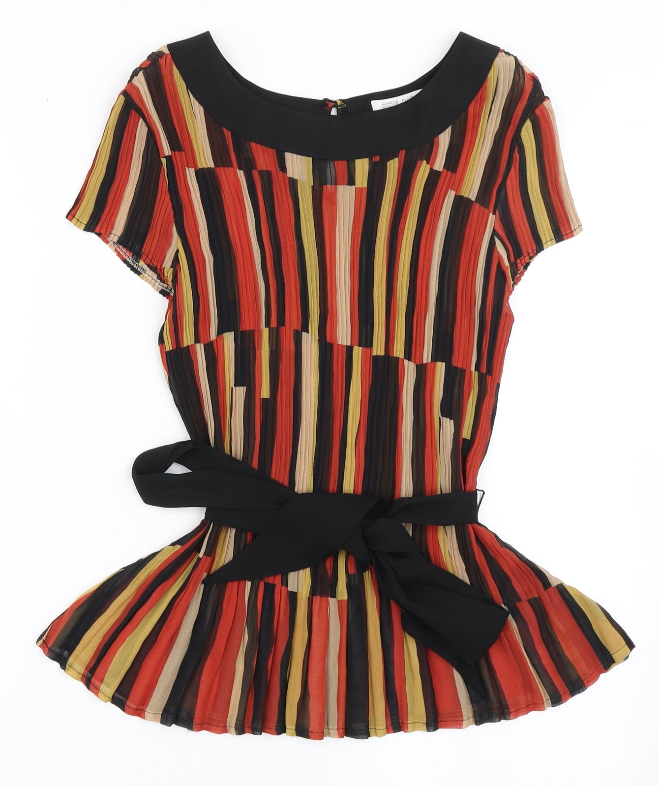 Marks and Spencer Womens Multicoloured Striped Polyester Basic Blouse Size 10 Round Neck