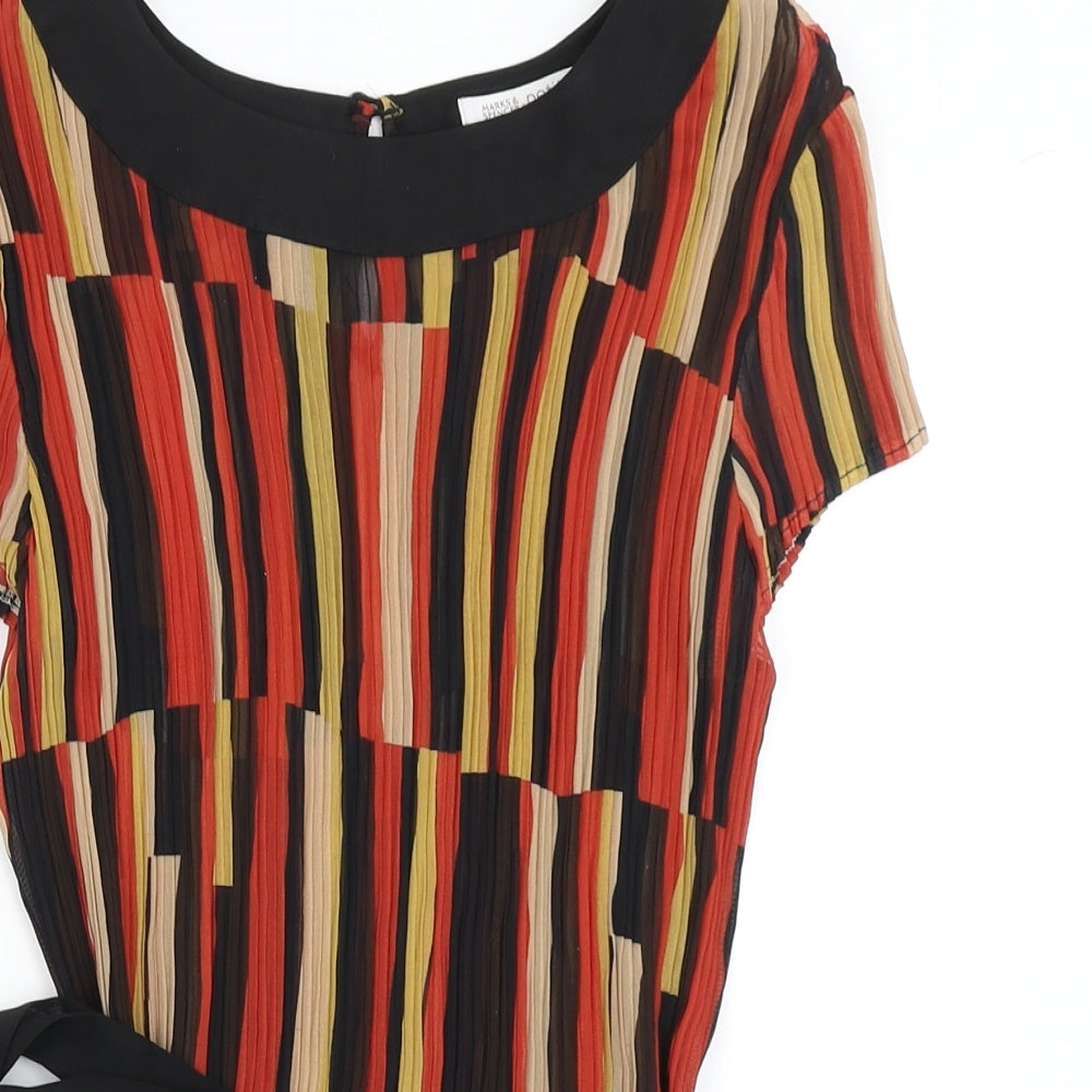 Marks and Spencer Womens Multicoloured Striped Polyester Basic Blouse Size 10 Round Neck
