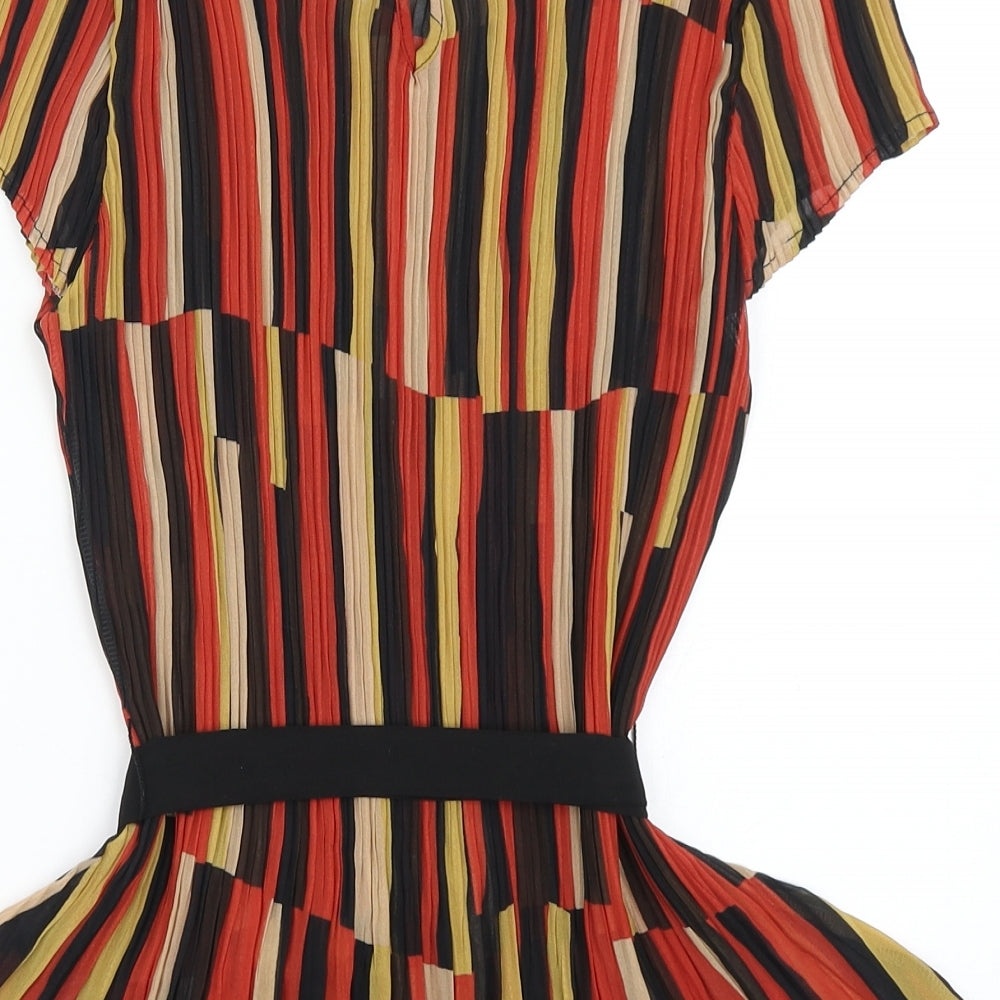 Marks and Spencer Womens Multicoloured Striped Polyester Basic Blouse Size 10 Round Neck