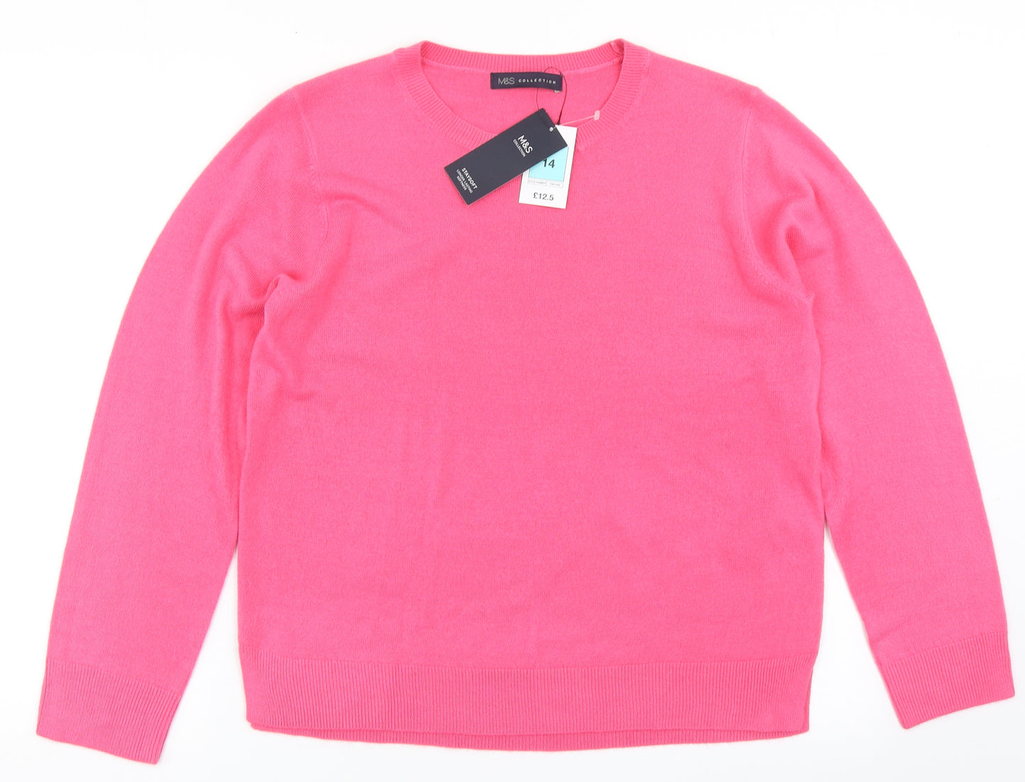 Marks and Spencer Womens Pink Round Neck  Acrylic Pullover Jumper Size 14