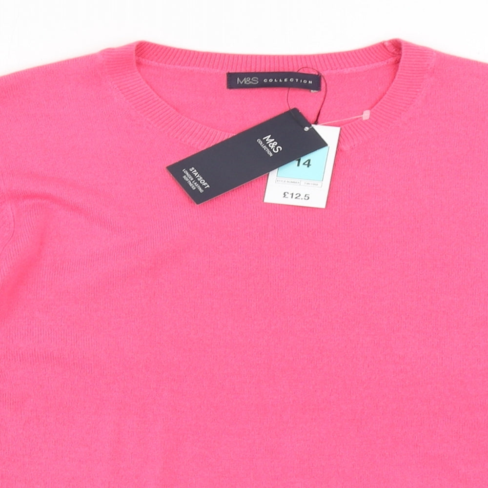 Marks and Spencer Womens Pink Round Neck  Acrylic Pullover Jumper Size 14