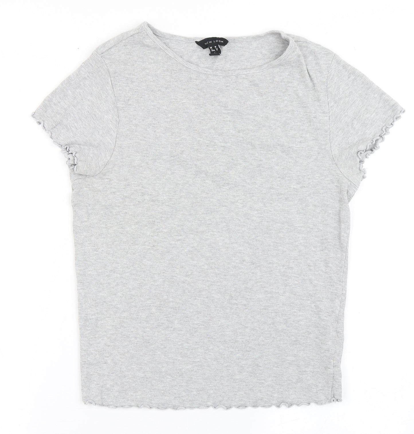 New Look Womens Grey  Cotton Basic T-Shirt Size 16 Round Neck
