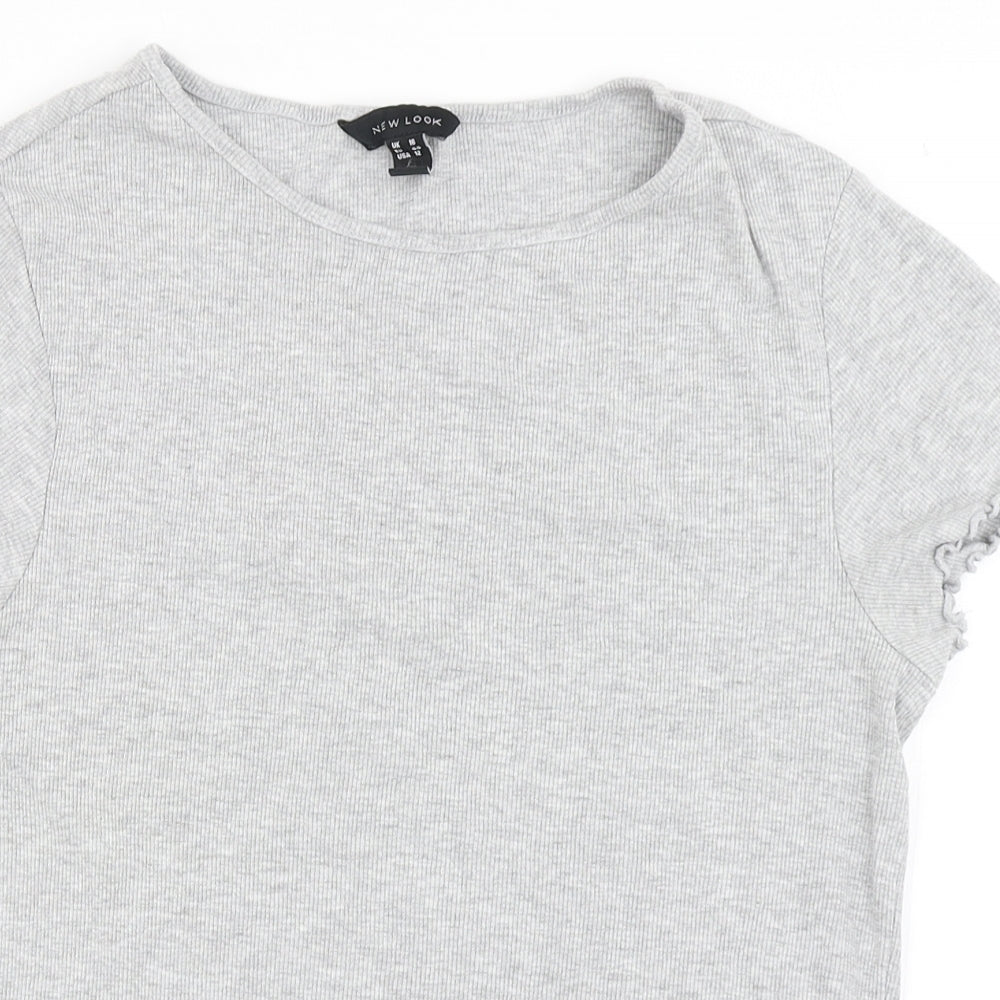 New Look Womens Grey  Cotton Basic T-Shirt Size 16 Round Neck