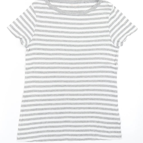 NEXT Womens Grey Striped Cotton Basic T-Shirt Size 12 Round Neck