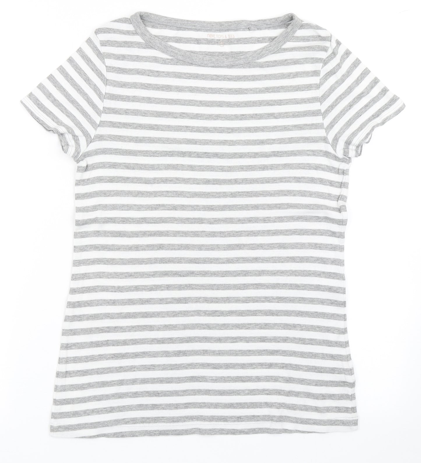 NEXT Womens Grey Striped Cotton Basic T-Shirt Size 12 Round Neck