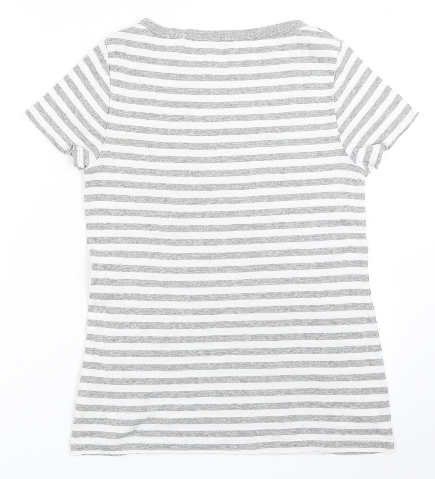 NEXT Womens Grey Striped Cotton Basic T-Shirt Size 12 Round Neck