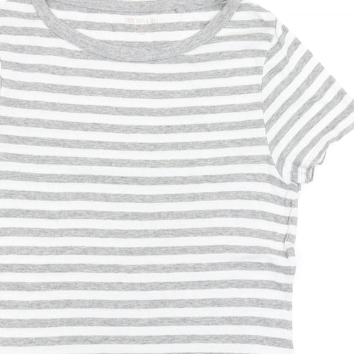 NEXT Womens Grey Striped Cotton Basic T-Shirt Size 12 Round Neck