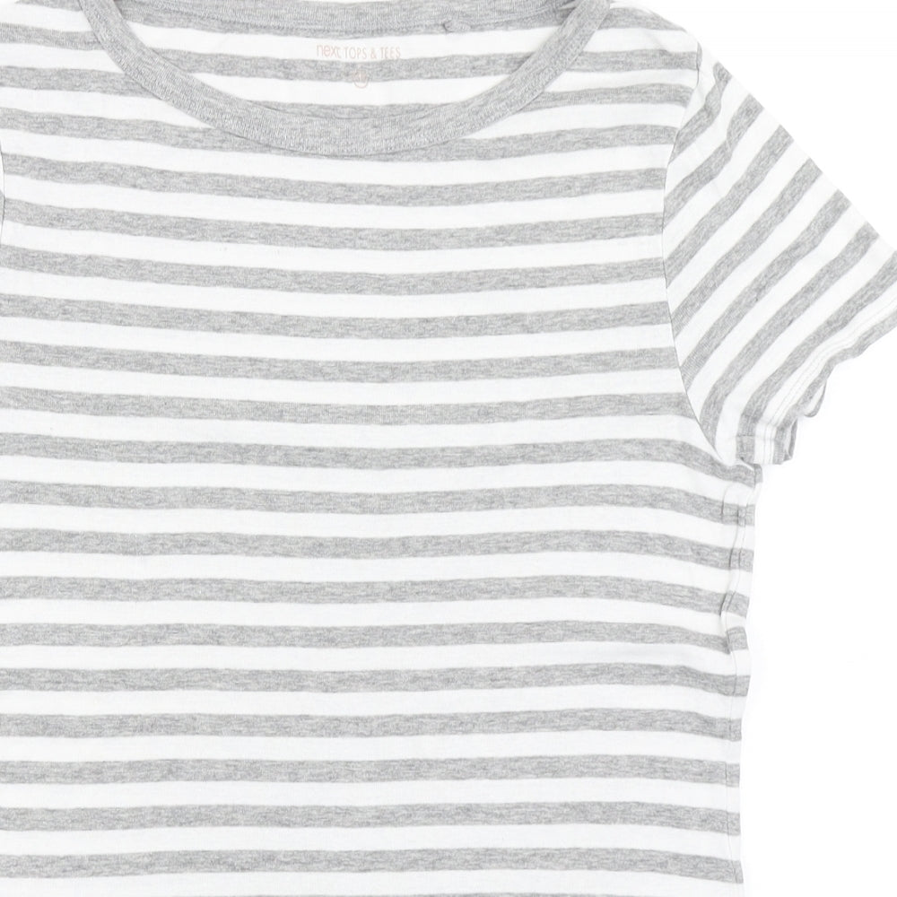 NEXT Womens Grey Striped Cotton Basic T-Shirt Size 12 Round Neck