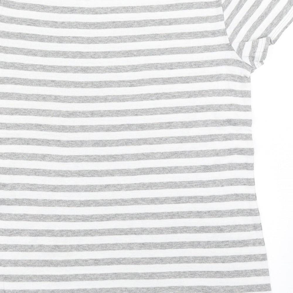 NEXT Womens Grey Striped Cotton Basic T-Shirt Size 12 Round Neck
