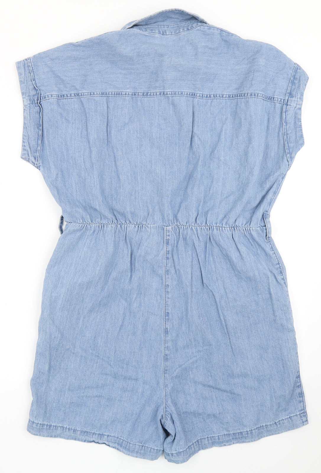 F&F Womens Blue  100% Cotton Playsuit One-Piece Size 14  Button