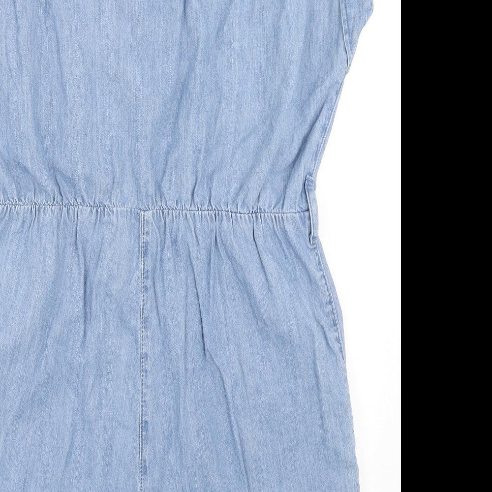 F&F Womens Blue  100% Cotton Playsuit One-Piece Size 14  Button