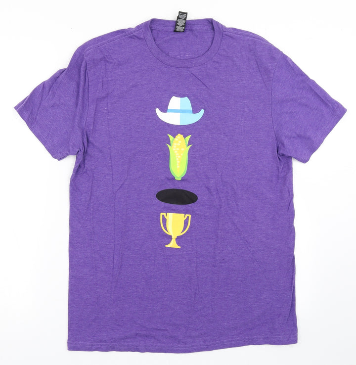 District Mens Purple Cotton T-Shirt Size S Round Neck