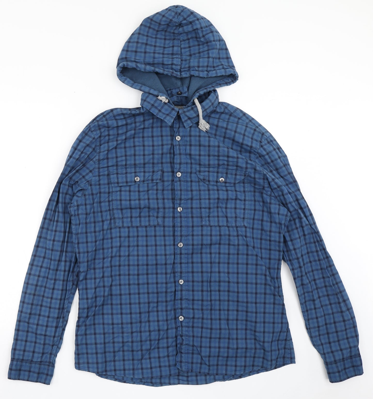 Burton Mens Blue Check Cotton  Button-Up Size L Collared Button