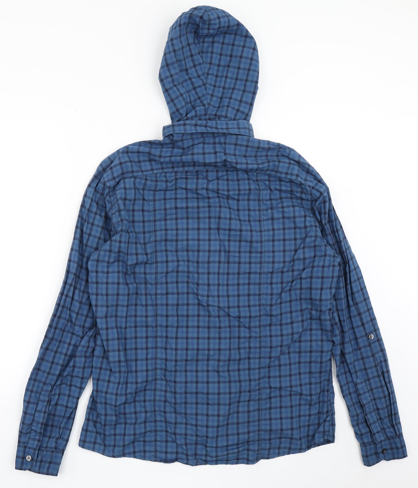 Burton Mens Blue Check Cotton  Button-Up Size L Collared Button