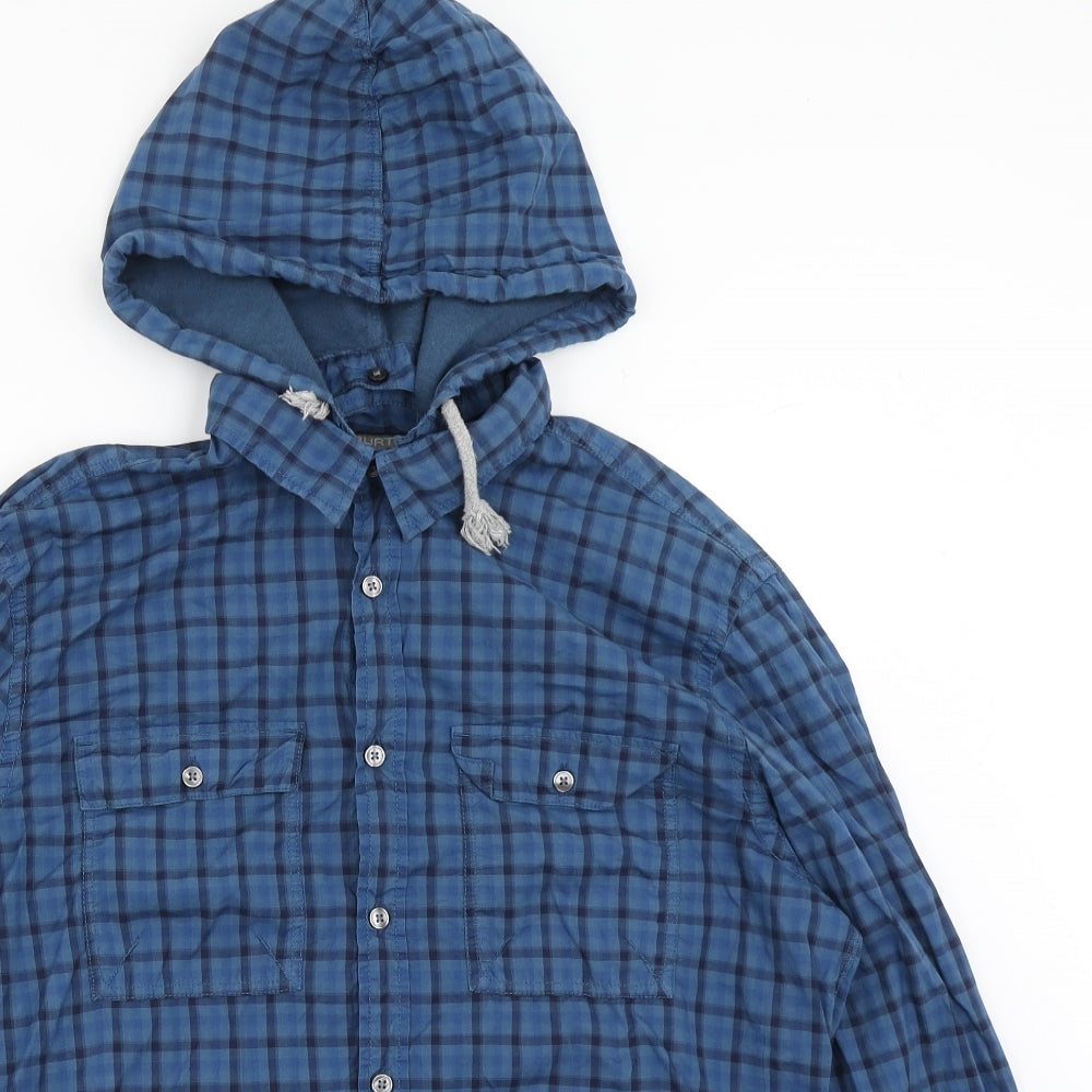 Burton Mens Blue Check Cotton  Button-Up Size L Collared Button