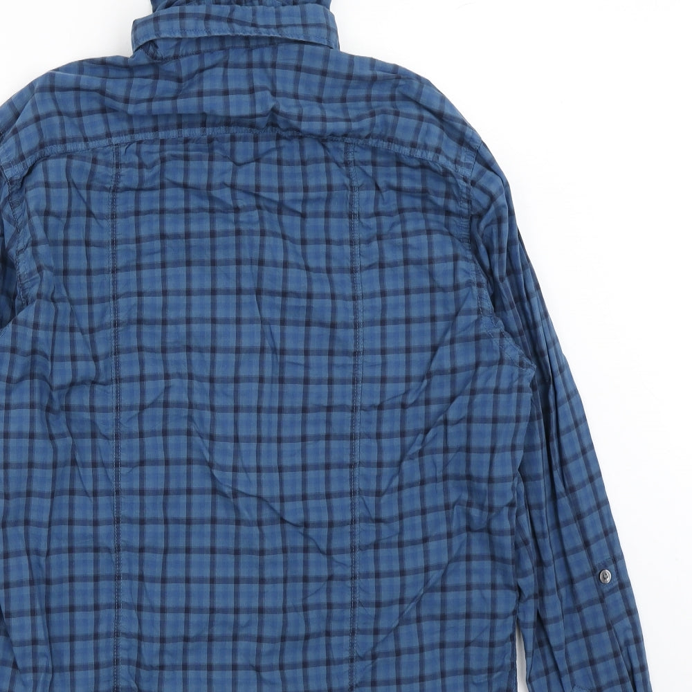 Burton Mens Blue Check Cotton  Button-Up Size L Collared Button