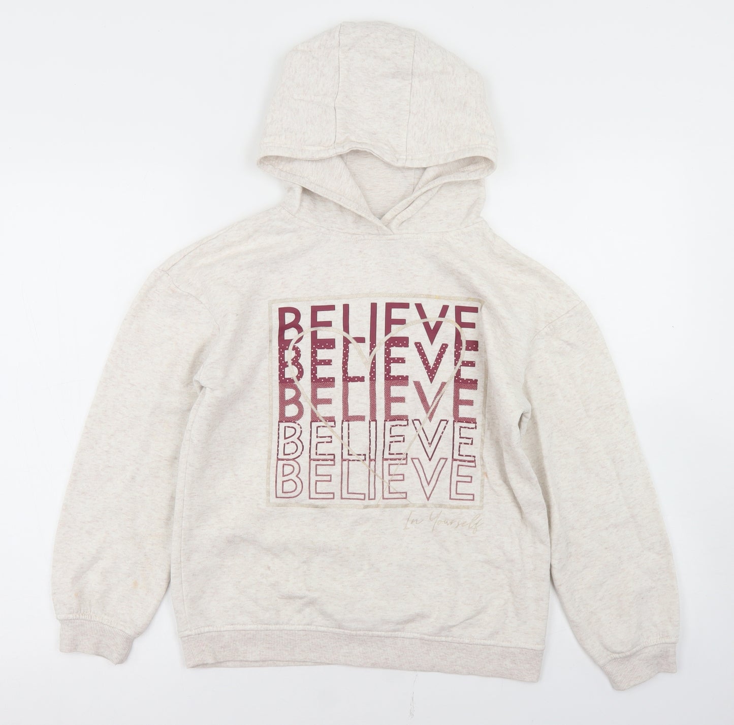 Primark Girls Beige  Cotton Pullover Hoodie Size 11-12 Years   - Believe