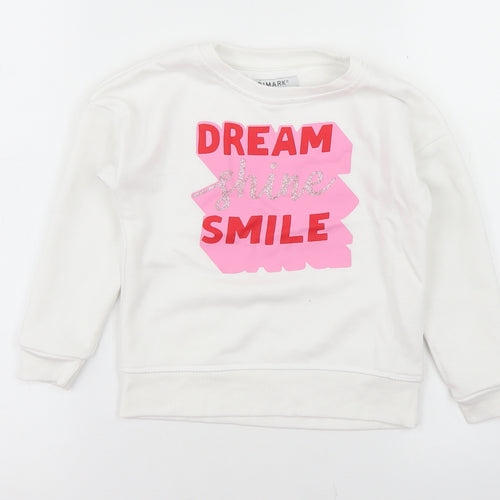 Primark Girls White  Cotton Pullover Sweatshirt Size 4-5 Years   - Dream Shine Smile