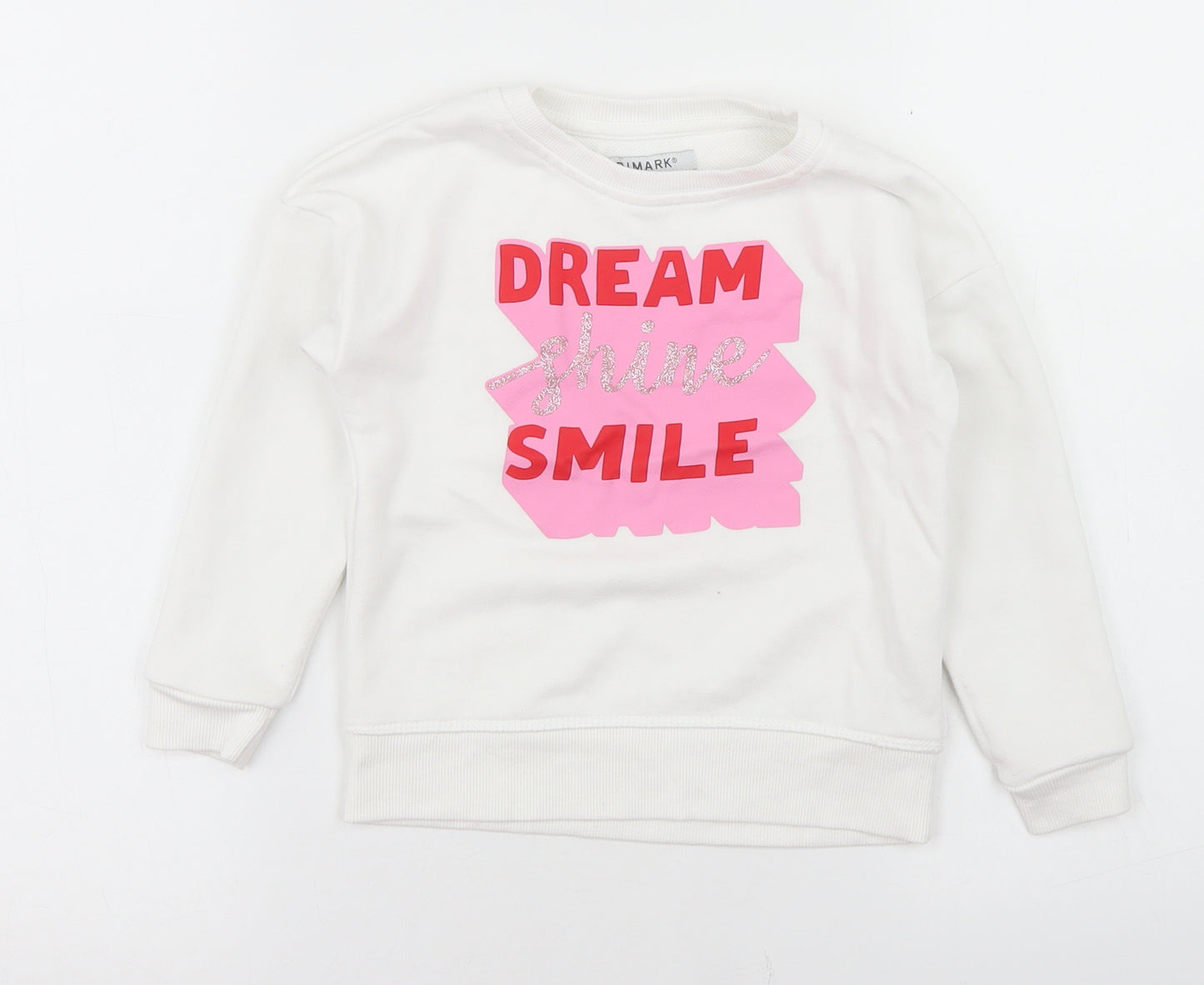 Primark Girls White  Cotton Pullover Sweatshirt Size 4-5 Years   - Dream Shine Smile