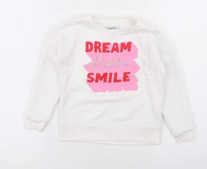 Primark Girls White  Cotton Pullover Sweatshirt Size 4-5 Years   - Dream Shine Smile