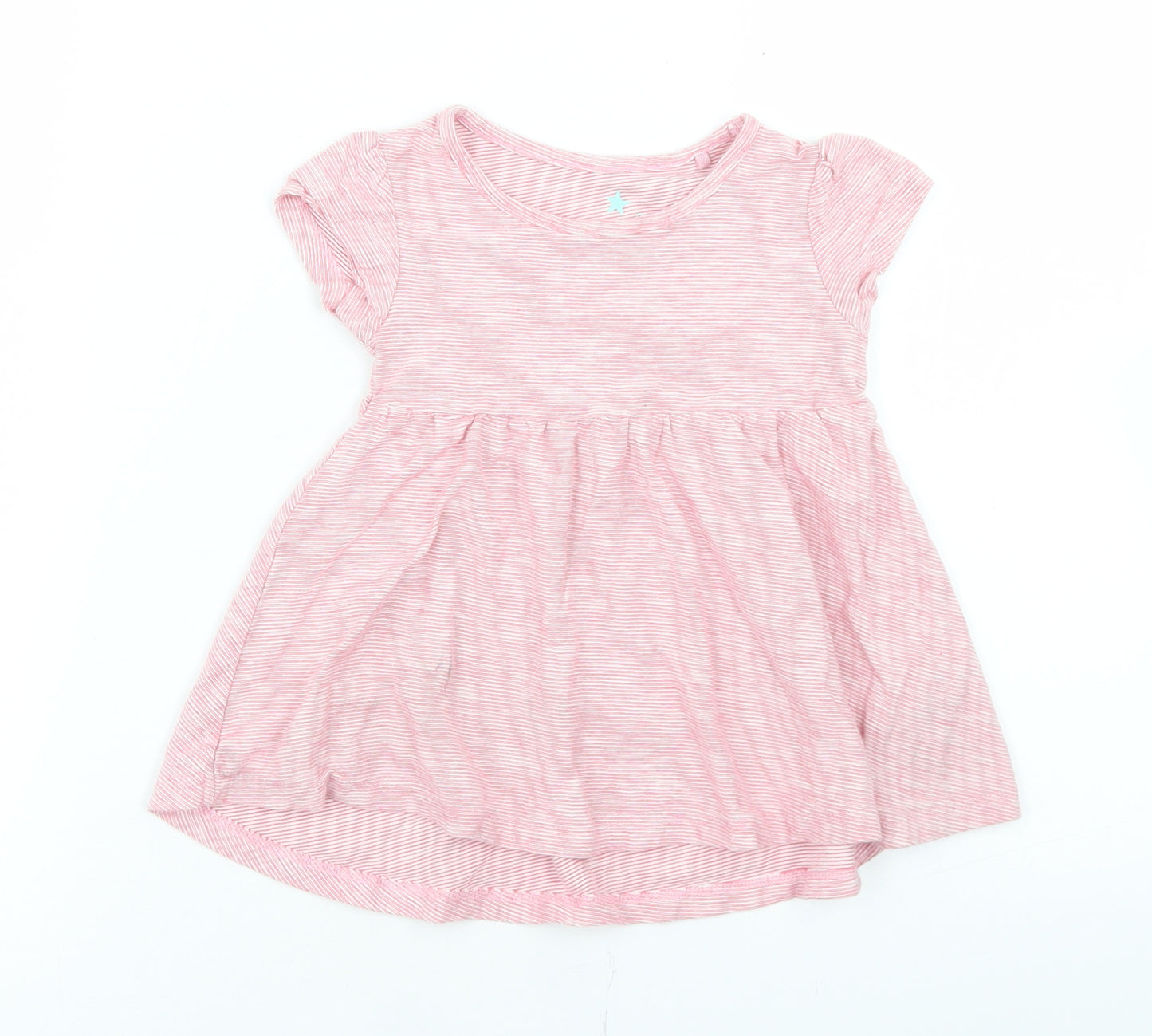 NEXT Girls Pink Striped Cotton T-Shirt Dress  Size 6-9 Months  Crew Neck