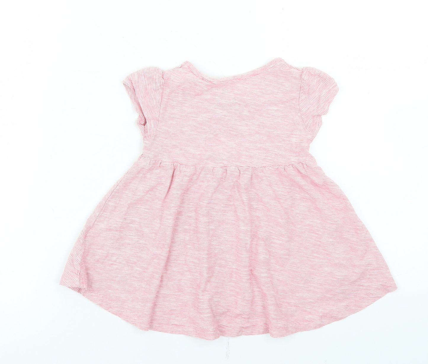 NEXT Girls Pink Striped Cotton T-Shirt Dress  Size 6-9 Months  Crew Neck