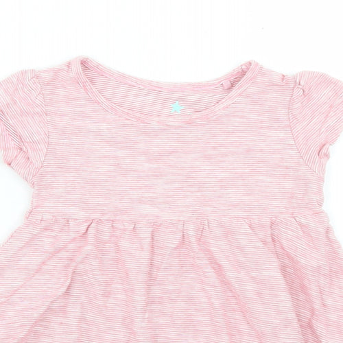 NEXT Girls Pink Striped Cotton T-Shirt Dress  Size 6-9 Months  Crew Neck