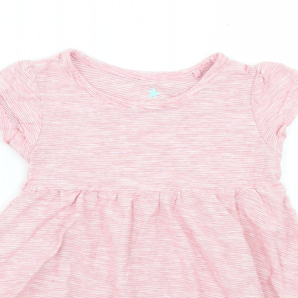 NEXT Girls Pink Striped Cotton T-Shirt Dress  Size 6-9 Months  Crew Neck
