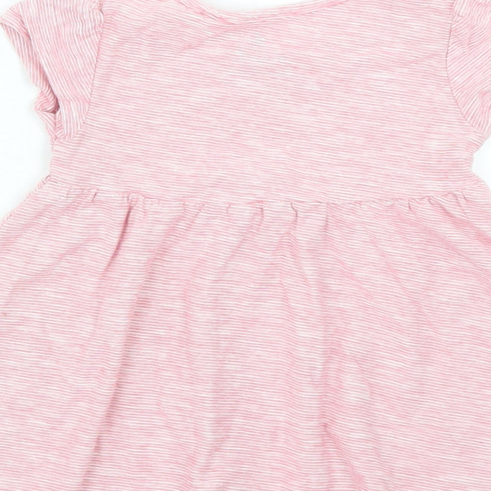 NEXT Girls Pink Striped Cotton T-Shirt Dress  Size 6-9 Months  Crew Neck