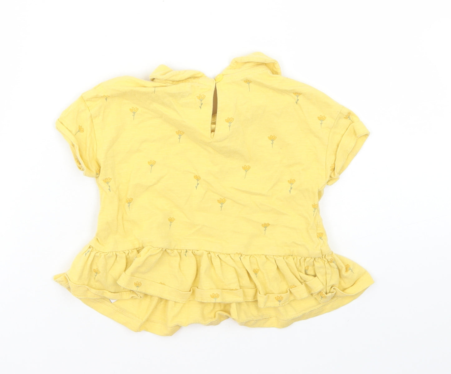 NEXT Girls Yellow Floral Cotton Basic T-Shirt Size 12-18 Months Collared Button - Peplum