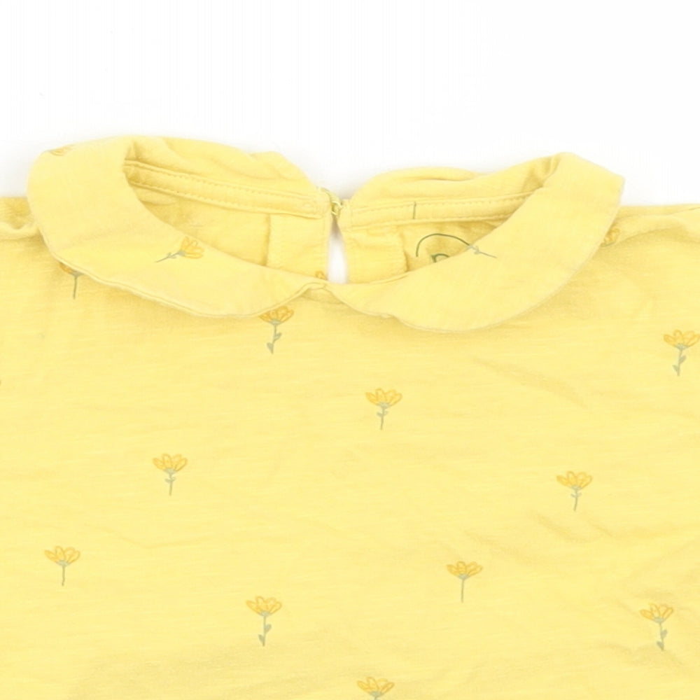 NEXT Girls Yellow Floral Cotton Basic T-Shirt Size 12-18 Months Collared Button - Peplum