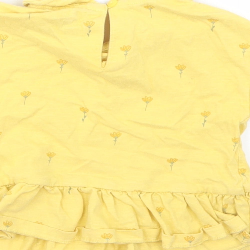 NEXT Girls Yellow Floral Cotton Basic T-Shirt Size 12-18 Months Collared Button - Peplum
