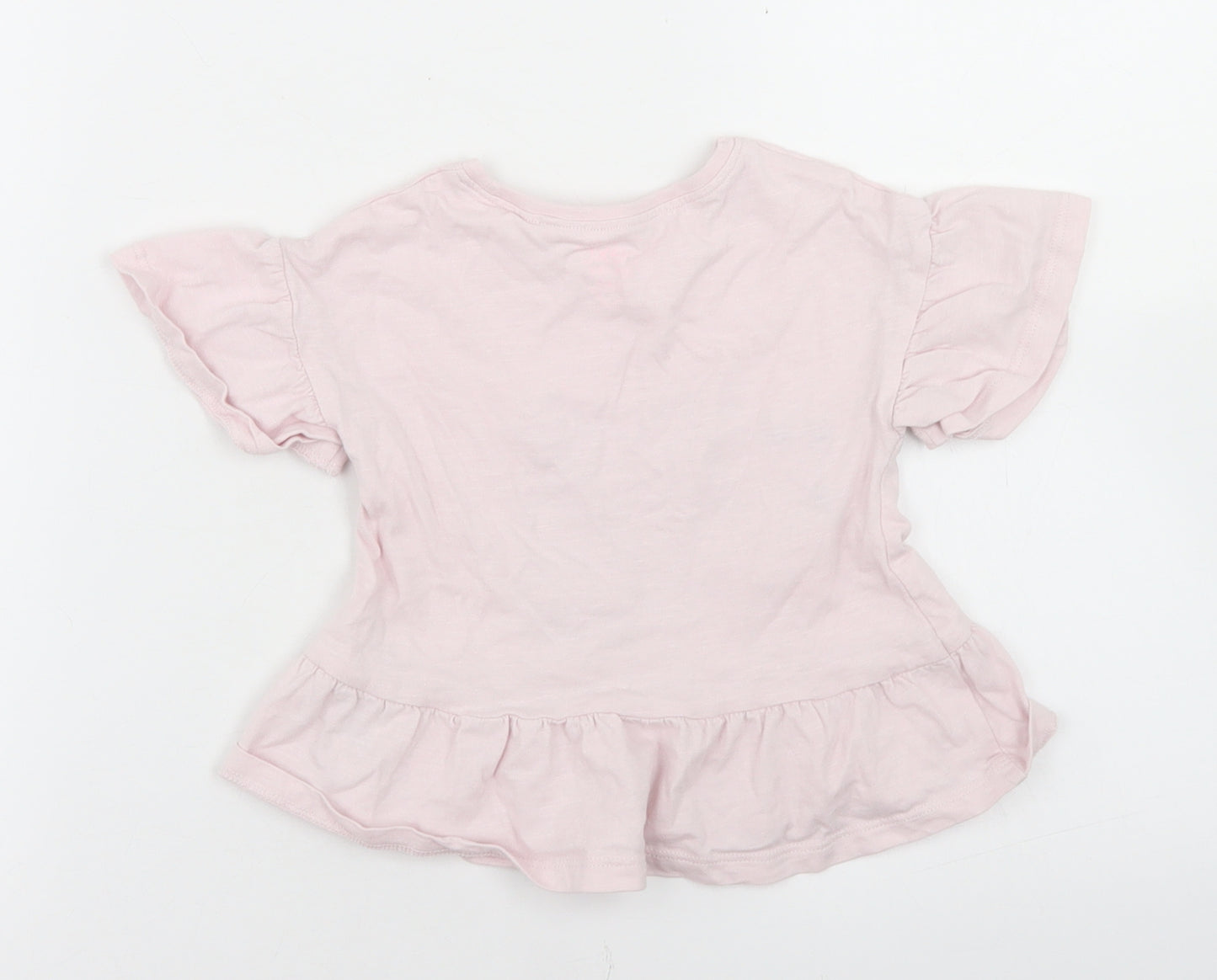 NEXT Girls Pink  Cotton Basic T-Shirt Size 12-18 Months Crew Neck  - Unicorn, Peplum