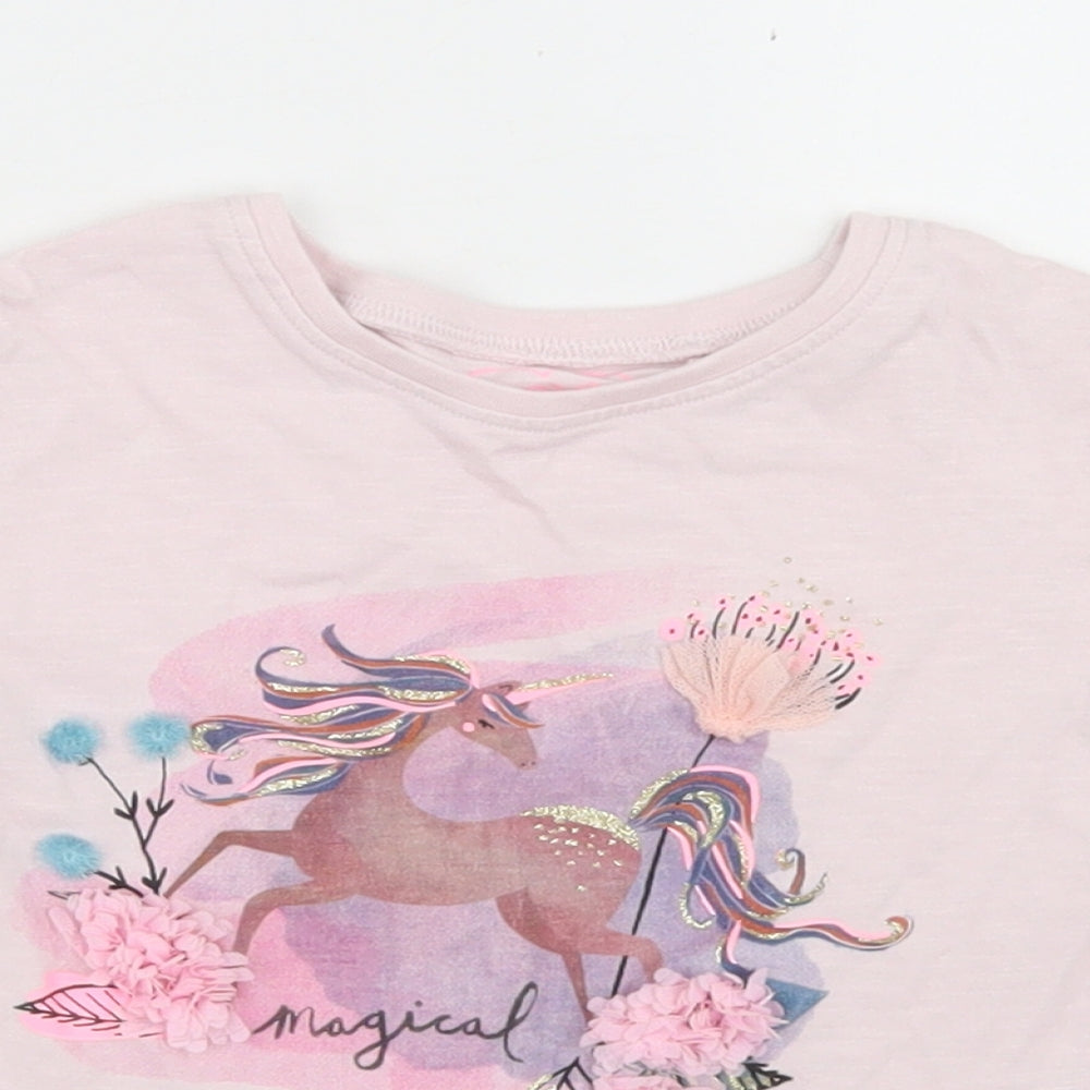 NEXT Girls Pink  Cotton Basic T-Shirt Size 12-18 Months Crew Neck  - Unicorn, Peplum