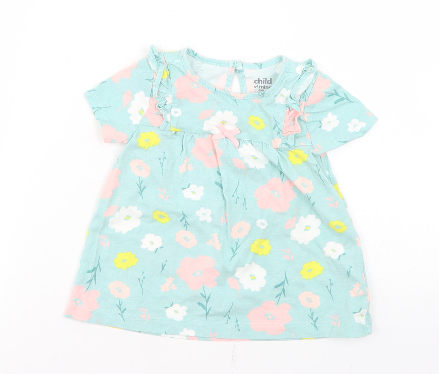 Carter's Girls Blue Floral Cotton Basic T-Shirt Size 18-24 Months Crew Neck Button