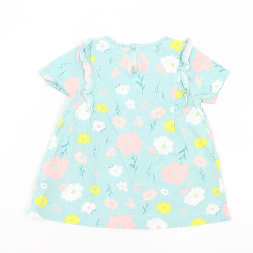Carter's Girls Blue Floral Cotton Basic T-Shirt Size 18-24 Months Crew Neck Button