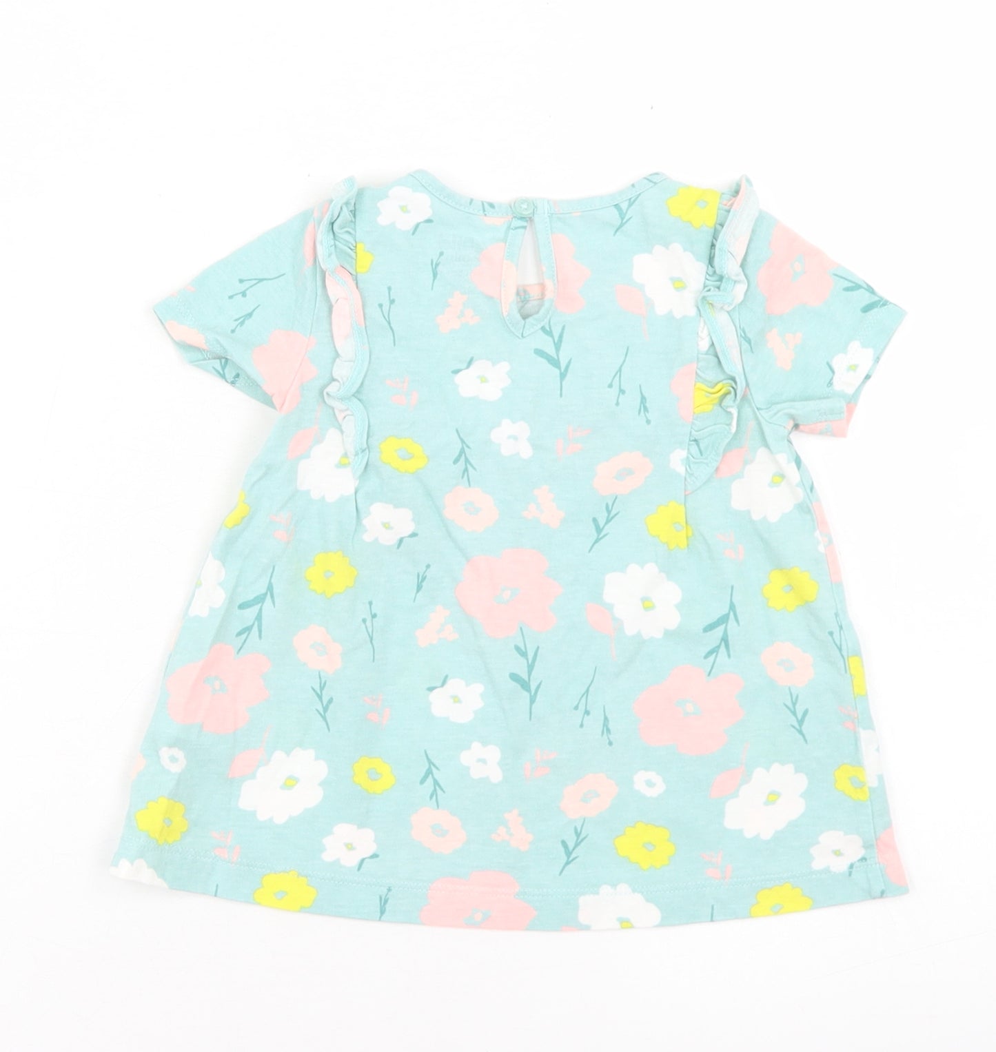 Carter's Girls Blue Floral Cotton Basic T-Shirt Size 18-24 Months Crew Neck Button