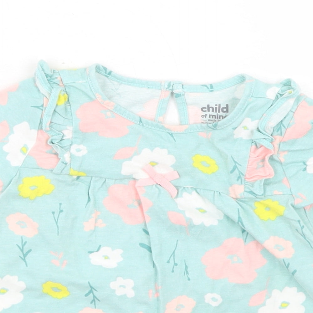 Carter's Girls Blue Floral Cotton Basic T-Shirt Size 18-24 Months Crew Neck Button