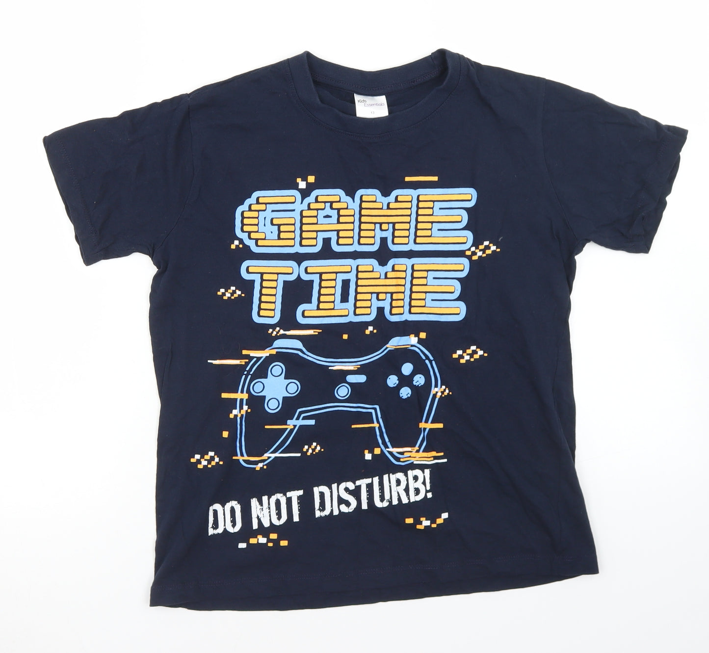 Kids Essentials Boys Blue  Cotton Basic T-Shirt Size 13 Years Crew Neck  - Game Time