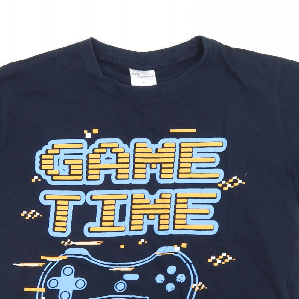 Kids Essentials Boys Blue  Cotton Basic T-Shirt Size 13 Years Crew Neck  - Game Time