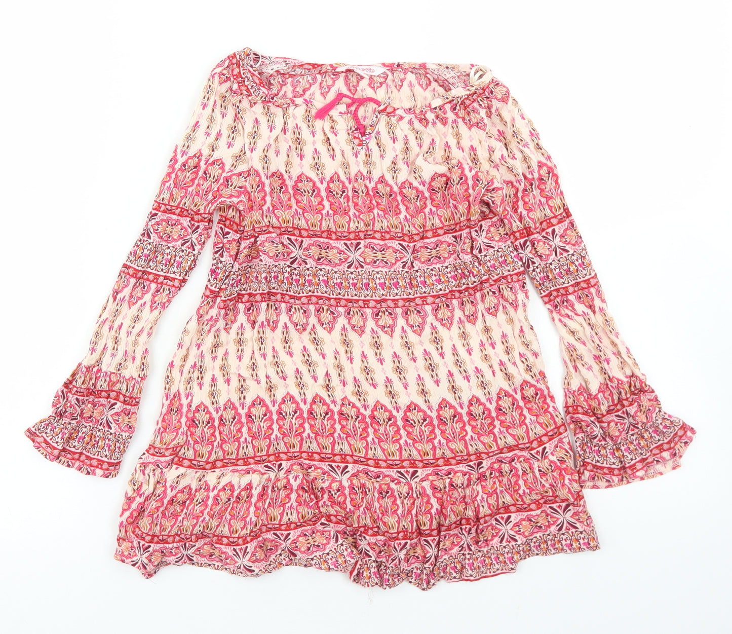 Miss E-vie Girls Pink Paisley Viscose Basic Blouse Size 12 Years Round Neck