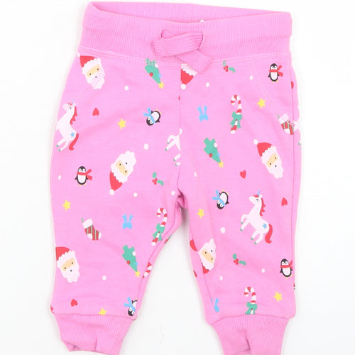 Dunnes Stores Girls Pink Geometric Cotton Jogger Trousers Size 3-6 Months  Drawstring - Christmas Doodles
