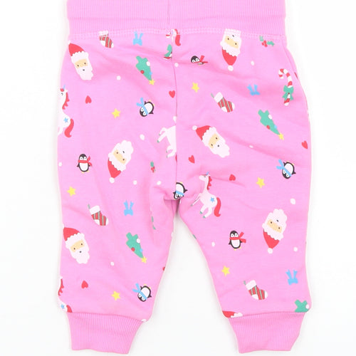 Dunnes Stores Girls Pink Geometric Cotton Jogger Trousers Size 3-6 Months  Drawstring - Christmas Doodles